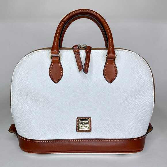Dooney & Bourke White Pebble Leather Zip Zip Satchel Purse Bag NO SHOULDER STRAP